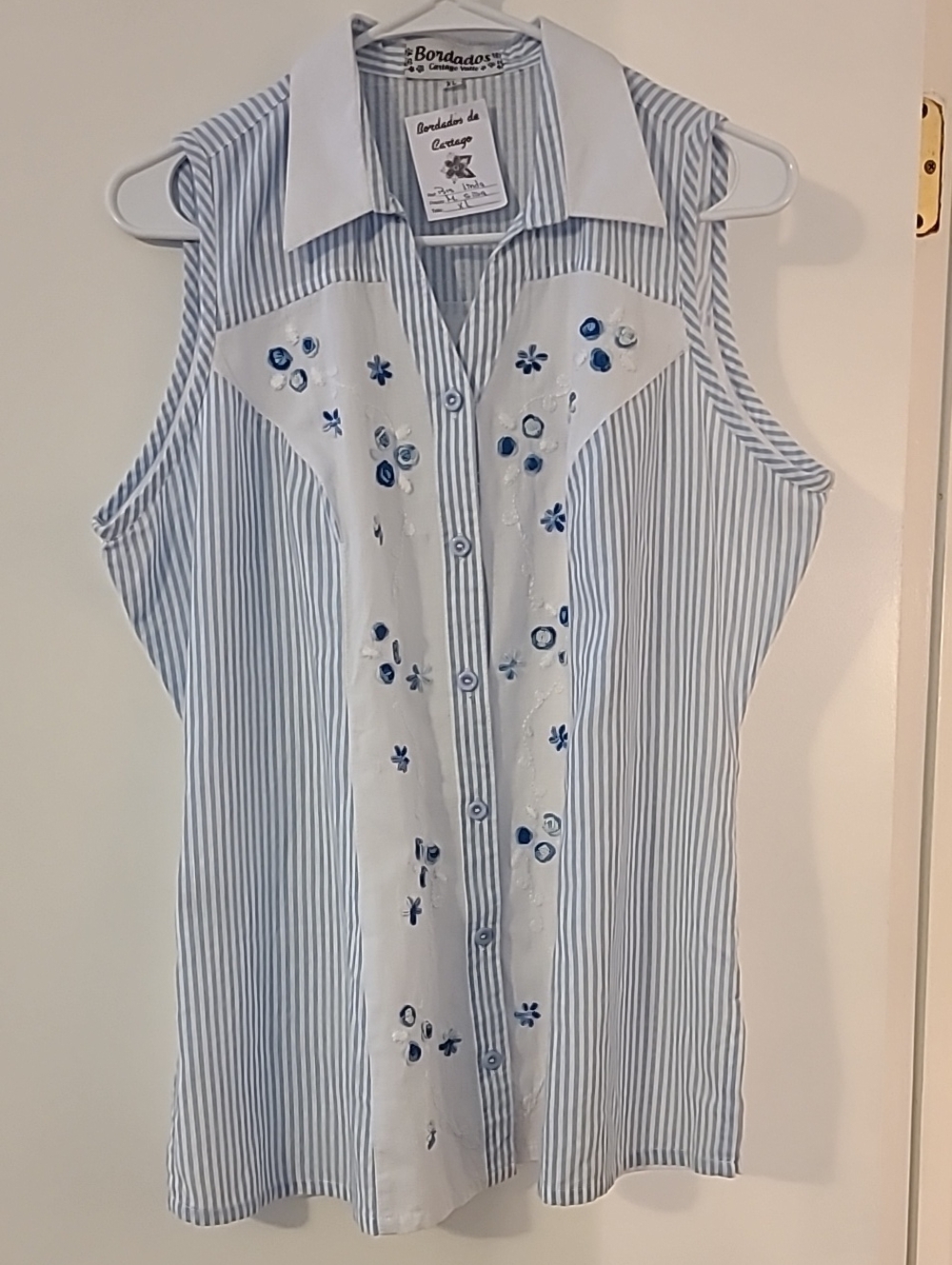 NOS Vintage Striped Embroidered Top Cottagecore Western Yoke Blouse Grandmacore